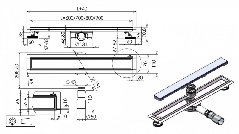 Душевой трап Roxen White glass (вставка белое стекло) 