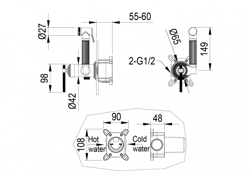 Смеситель гигиенический, ETERNA COPPER BRUSED