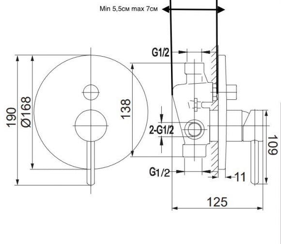 Душевая система скрытого монтажа Grocenberg с поворотным изливом. Чёрный матовый
