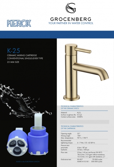 Смеситель для раковины стандартный Grocenberg золото брашированное