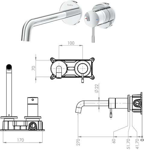 Смеситель скрытого монтажа, Teska Atlas, хром
