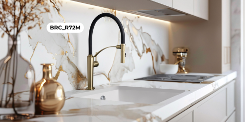 Смеситель для кухни Deante Magnetic Gold   золото брашированное, с гибким изливом