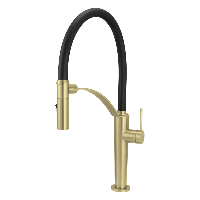 Смеситель для кухни Deante Magnetic Gold   золото брашированное, с гибким изливом