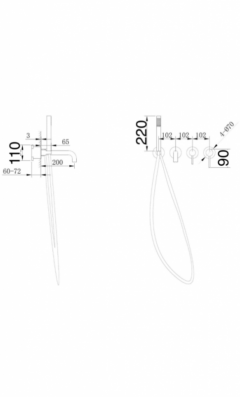 Смеситель для ванны с ручным душем Grocenberg в цвете нержавеющая сталь
