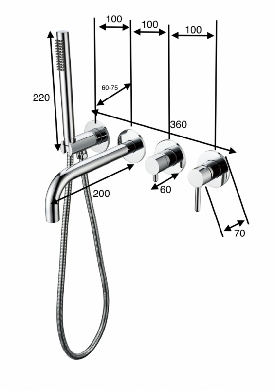 Смеситель для ванны с ручным душем Grocenberg в цвете нержавеющая сталь