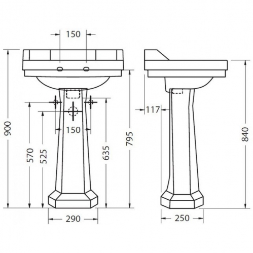 Раковина Burlington Edwardian B6, 56x47, с пьедесталом P1