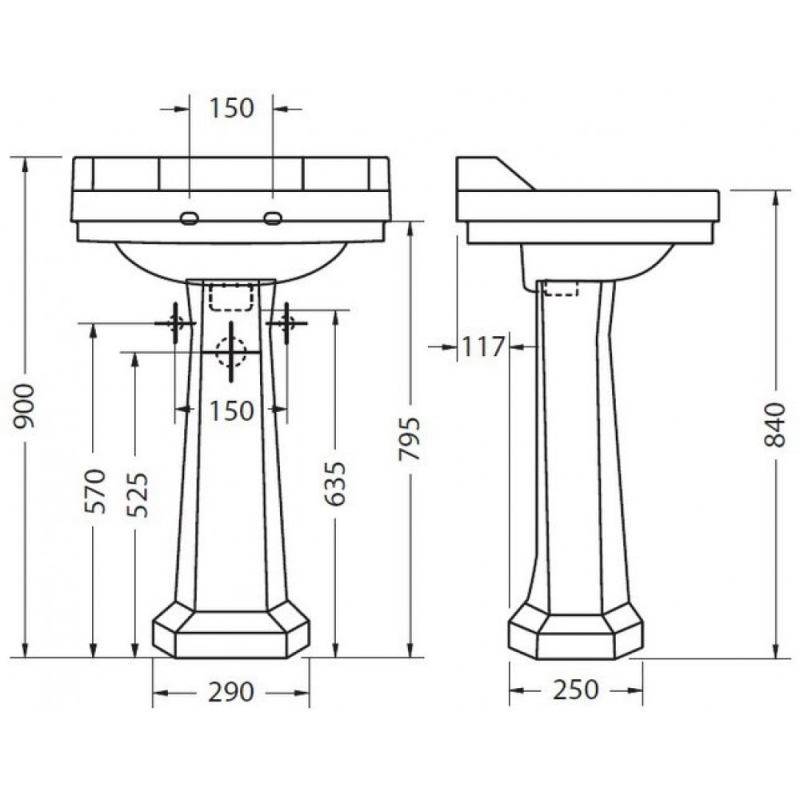 Раковина Burlington Edwardian B6, 56x47, с пьедесталом P1