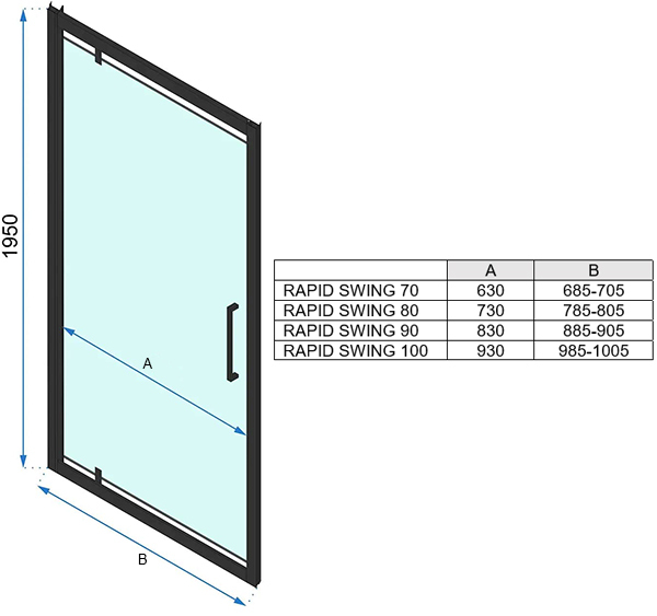 Душевая дверь Rea Rapid Swing, H-195 см