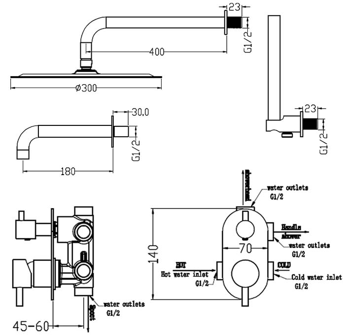 Душевая система Boheme Uno с изливом, хром