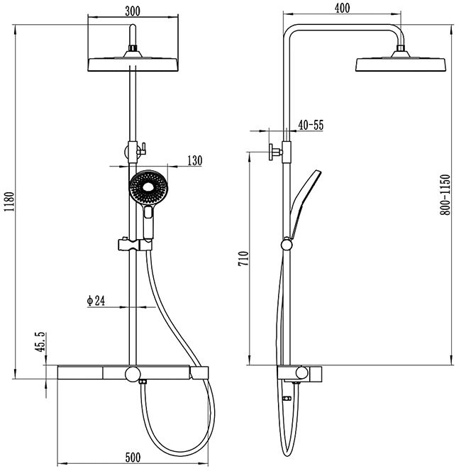 Душевая стойка AQUAme наружного монтажа, черный, 3 режима