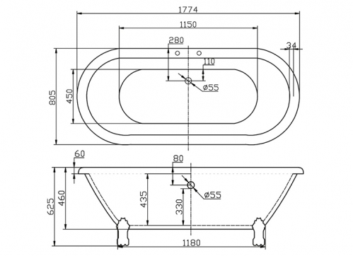Свободностоящая акриловая ванна BelBagno на ножках, исполнение хром