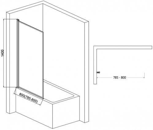 Шторка на ванну AQUAme, H-140 см, профиль черный