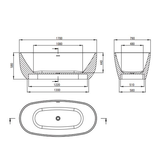 Акриловая ванна, DEANTE ALPINA  отдельностоящая, овальная - 170 см