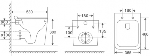 Унитаз подвесной AQUAme  53x38, безободковый, с сиденьем, смыв торнадо