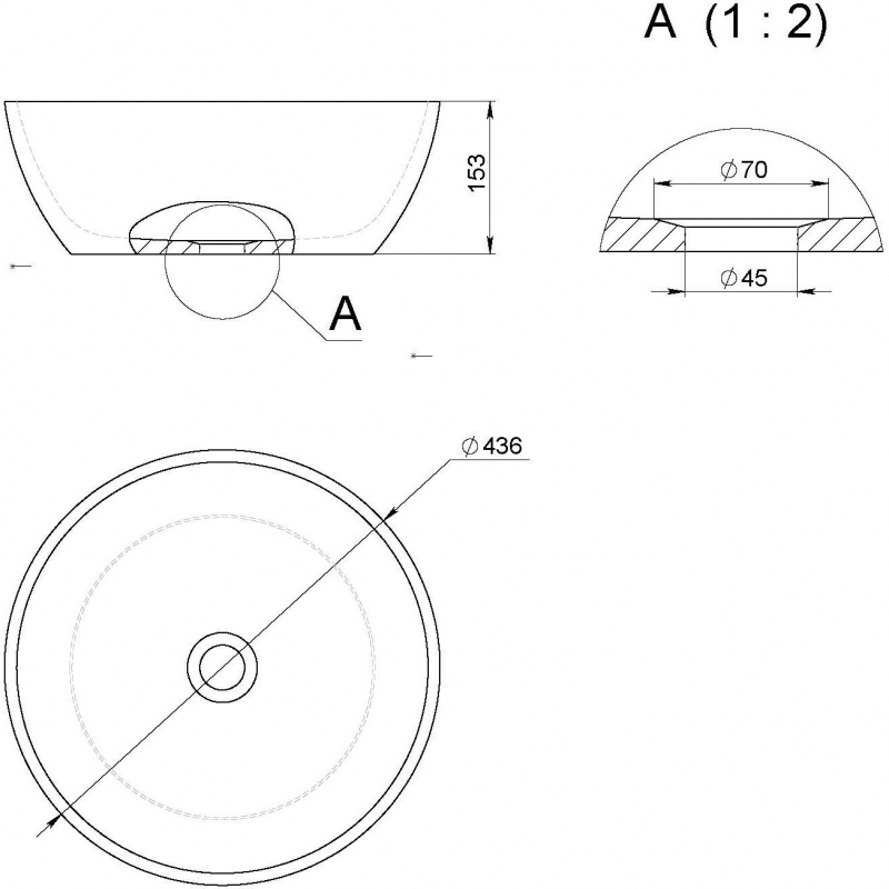 Раковина каменная Holbi Moon 44*44*15,3 из Solid Surface  бетон