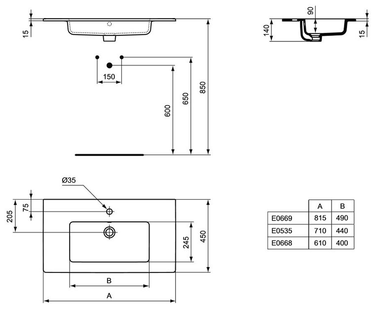 Умывальник Ideal Standard Tempo Vanity 71х45