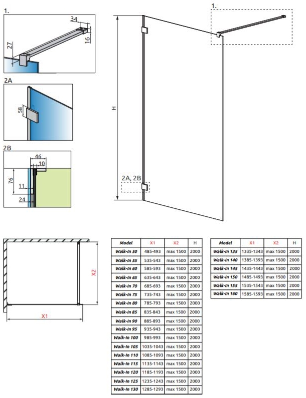 Душевое ограждение Radaway Essenza Pro Walk-in, H-200 см профиль золото
