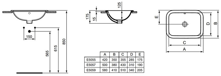 Умывальник Ideal Standard Connect, 42/50 см, прямоугольный