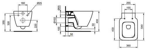 Унитаз подвесной Ideal Standard Strada II AquaBlade, 54x36 c сиденьем плавное закрывание