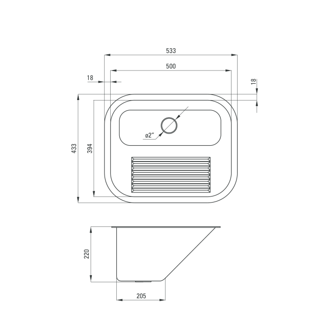 DEANTE сатин - мойка стальная хозяйственная, 533*433*220 мм + сифон