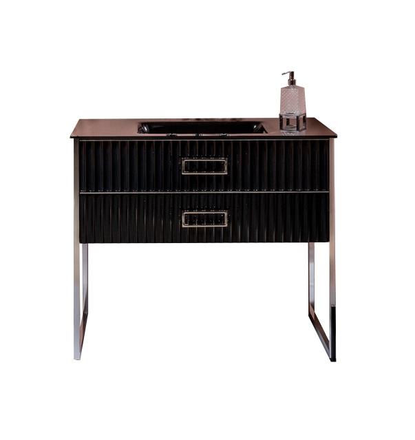 Тумба с раковиной ARMADI ART Monaco 100 черная, фурнитура хром