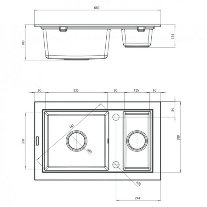 DEANTE COUNTRY графитовый - мойка 1,5 чаши, 680*430*180 мм + сифон
