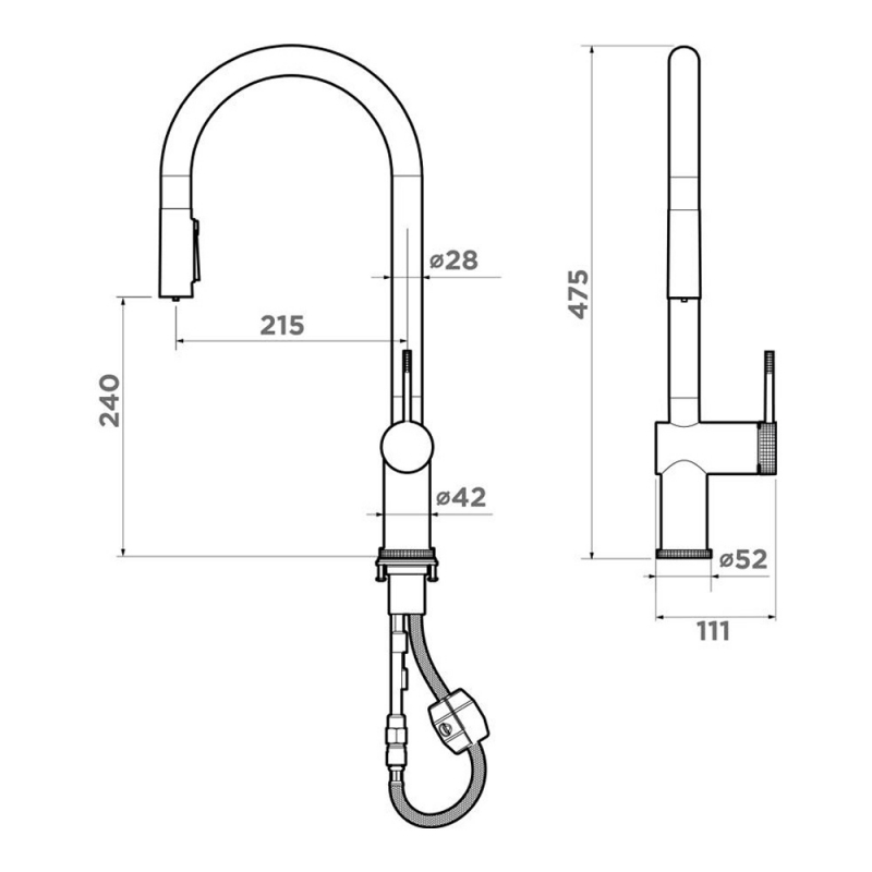 Смеситель для кухни Omoikiri Tahara-SB-BN нержавеющая сталь, выдвижной излив