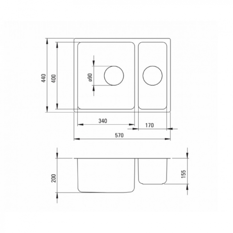 Мойка на 1,5 чаши без крыла для сушки Deante Egeria, 380*440*200 мм+сифон SPACE SAVER