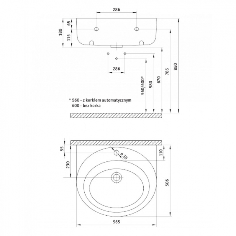 Умывальник Deante PEONIA, 565*506 мм