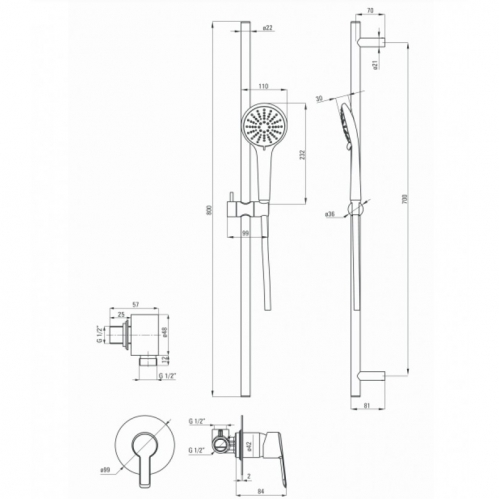 Душевая система скрытого монтажа с душевым гарнитуром Deante ARNIKA, хром