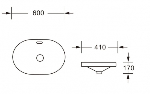 Раковина накладная, овальная с переливом 60х40х17, белый CherruttiSPA