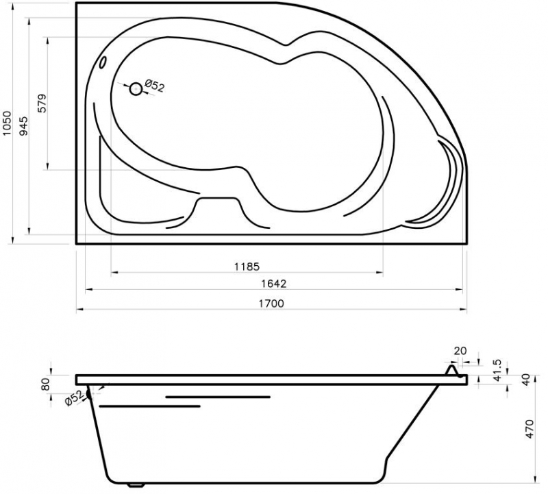 Акриловая ванна Lavinia Boho Grance Hill 170x105, подголовник, угловая правая