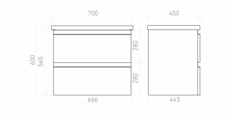 Тумба подвесная ELECTRA 70 с умывальником Creavit Ideal 70, УЛЬТРА белый глянец