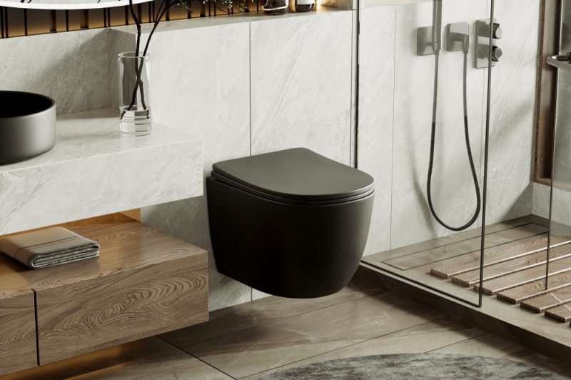 Унитаз ABBER Bequem  подвесной черный матовый, безободковый, смыв торнадо