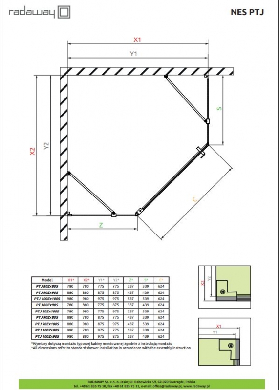  Душевой уголок 100*100 см Radaway Nes  PTJ, цвет брашированный никель