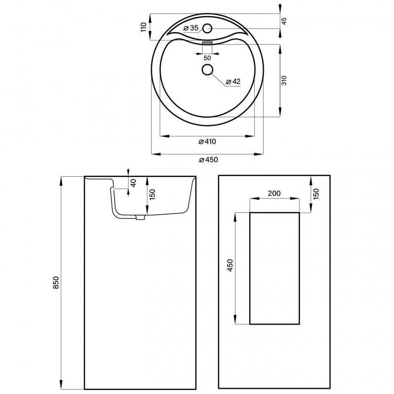 Напольная акриловая раковина Wellsee Chalice Perfection 45x45