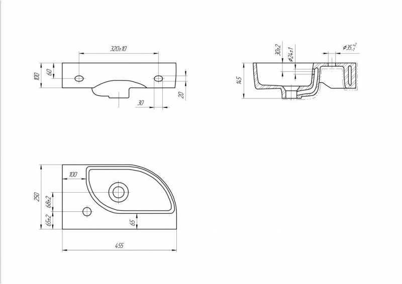 Умывальник Cameo 45*25 см белый правый
