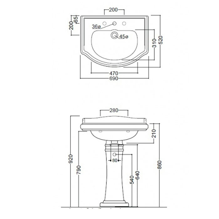 Kerasan Retro 69 Раковина 69х52 см с пьедесталом, 1 отв., цвет: белый