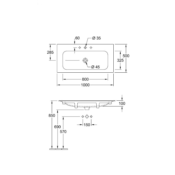 Раковина Villeroy&Boch Finion, 100x50 см