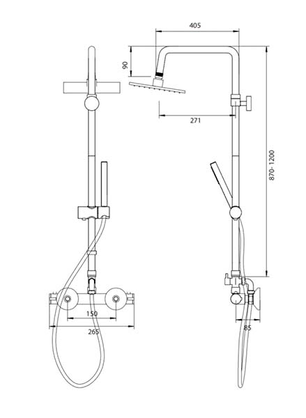  Душевая система Omnires с термосмесителем TERM MINI наружного монтажа (20*20см)
