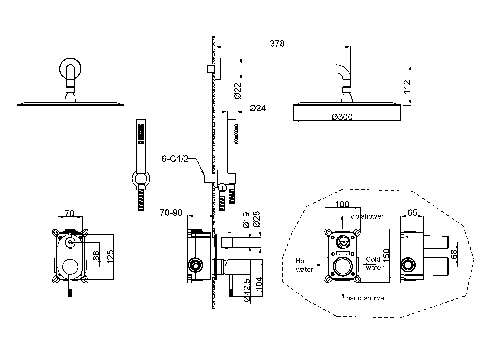 Душевая система скрытого монтажа Bohema Uno. ,брашированная  медь