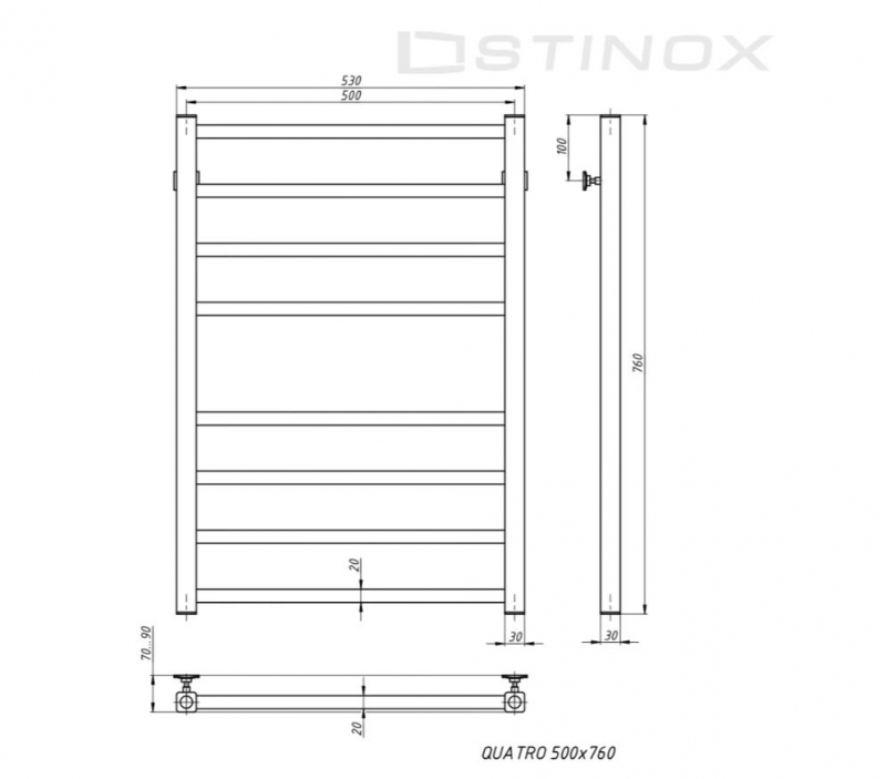 Полотенцесушитель водяной STINOX QUATRO 500x800 нержавеющая сталь
