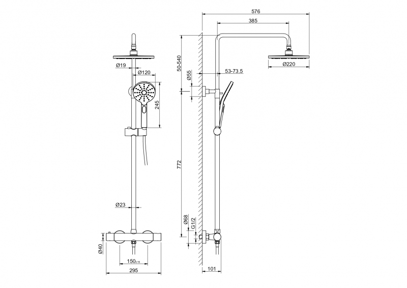 Термостатическая душевая система AQUATEK, Европа золото брашированное