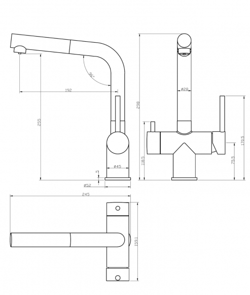 Смеситель для кухни под фильтр с выдвижным изливом GROCENBERG
