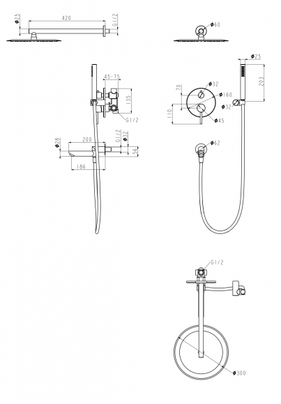 Душевая система скрытого монтажа Grocenberg с поворотным изливом 