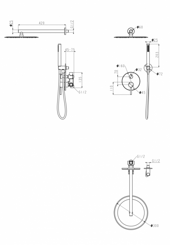 Душевая система скрытого монтажа Grocenberg в цвете хром