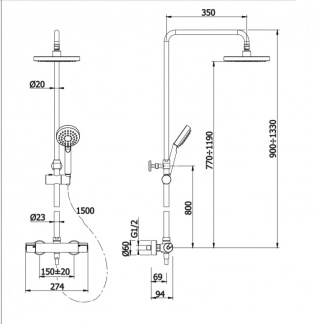 Термостатическая Душевая стойка со смесителем Omnires UNI, хром