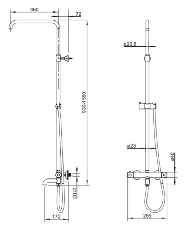 Душевая система Omnires Y термостатическая для ванны и душа, черный