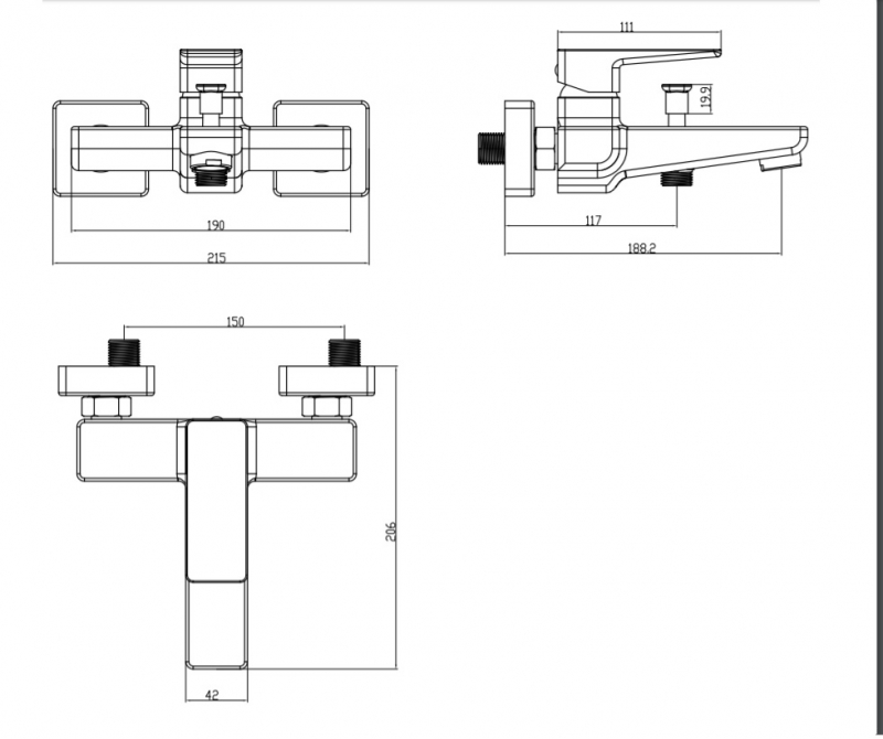 Смеситель для ванны Omnires Parma c душевым набором, сатин