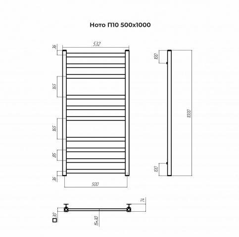 Полотенцесушитель Terminus «Ното» П10 500х1000 нержавеющая сталь